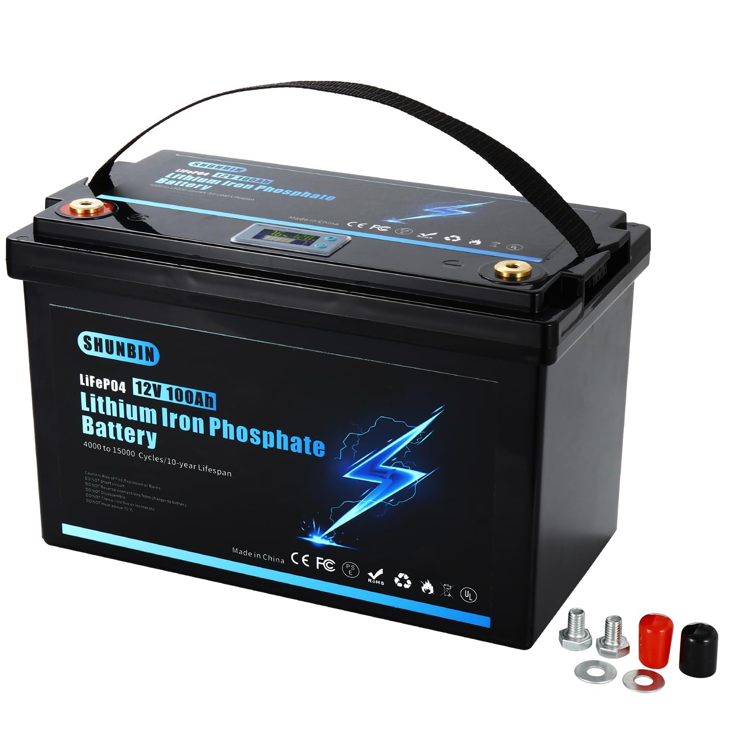 SHUNBIN Lifepo4 Akku 100Ah 12V 1280Wh Lithium Eisenphosphat Batterien Unterstützt Reihen-/Parallelschaltung für Sonnensystem/Wohnmobil/Boot/Golf Carts