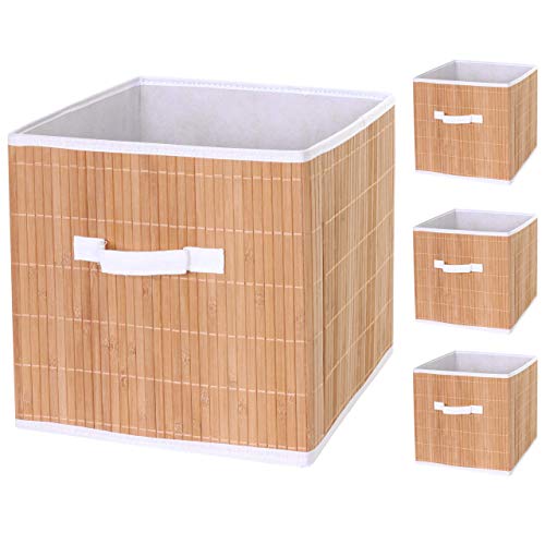 Mendler 4X Faltbox HWC-C21, Korb Aufbewahrungskorb Ordnungsbox Sortierbox Aufbewahrungsbox, Bambus 32x32x32cm naturfarben
