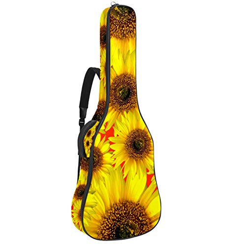 Gitarren-Gigbag, wasserdicht, Reißverschluss, weicher Gitarren-Rucksack, Bassgitarre, Akustik- und klassische Folk-Gitarre, gelbe Sonnenblumen-Muster