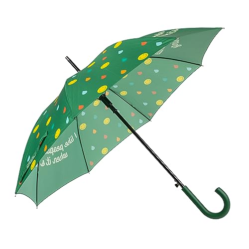 FISURA - Großer Regenschirm. Jugendschirm. Automatischer Regenschirm mit Knopf. Stabiler bedruckter Regenschirm. 106 cm Durchmesser. (Smile, grün)