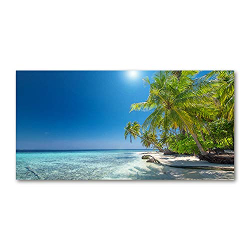 Tulup Glas-Bild Wandbild aus Glas - Wandkunst - Wandbild hinter gehärtetem Sicherheitsglas - Dekorative Wand für Küche & Wohnzimmer 140x70 - Landschaften - Malediven Strand - Blau