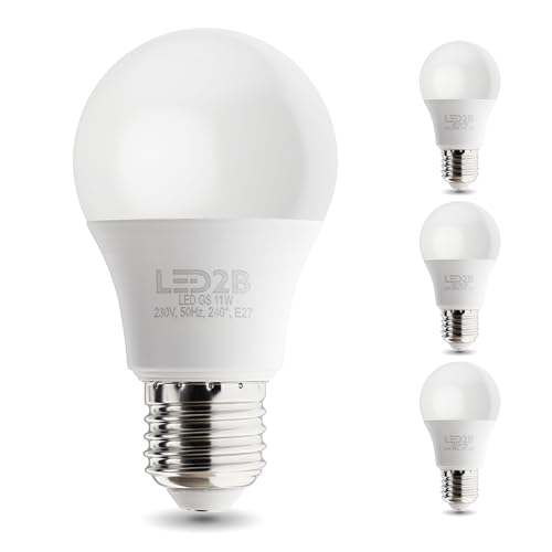 ekobi LED Glühbirne LED2B E27-Sockel GS 11W 1050lm Birne, nicht dimmbar, Lichtverteilungswinkel: 270 Grad LED-Ersatz für eine Glühbirne 230 V 50Hz (Kaltweiß (6500K), 3 Stück)
