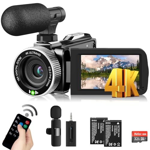 Windancy Videokamera FHD 1080P 48MP 4K Camcorder für YouTube, Video Vlogging Kamera Recorder 18X Digital Zoom 3.0'' 270 Grad Rotation IPS Bildschirm Kamera Camcorder (Schwarz)