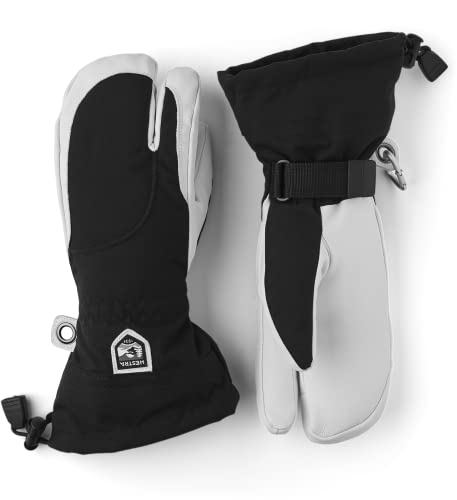 HESTRA Skihandschuhe für Damen, bei kaltem Wetter, DREI-Finger-Handschuhe aus Leder, Damen, 30612, Black/Off White, 9