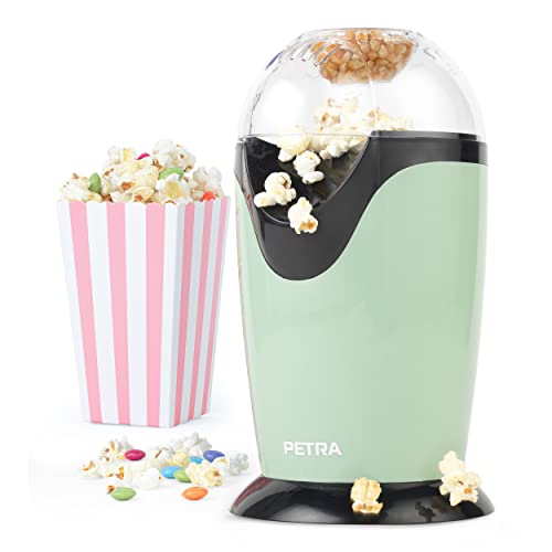 Petra PT0493GRVDEEU7 Elektrische Heißluft Popcornmaschine, 1200W, Retrolook, für süßes und salziges Popcorn, fettfreie und gesunde Snacks, inkl. Messbecher, Popcorn in weniger als 3 Minuten, grün