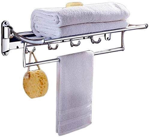 Handtuchhalter Handring Badezimmermöbel Badezimmerregal Doppelfaltbares Badezimmerregal Aktive Hardware Badezimmerzubehör Wäscheständer (Color : Silver, Size : 59 * 24 * 13.5Cm)