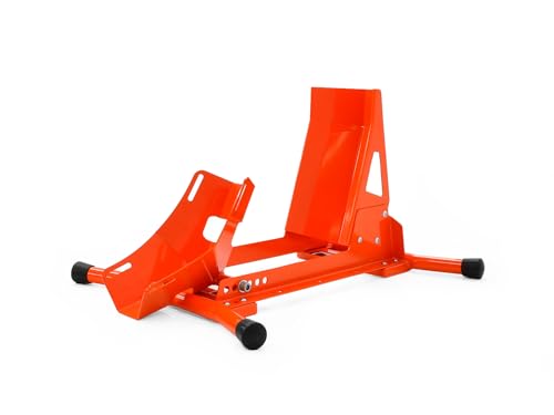 IBEX Transportwippe Montageständer Vorderrad 17"-21" Radgröße Radhalter Frontwippe Radklemme Radwippe Motorradwippe Motorrad Wippe Parkständer Transportständer orange stand alone