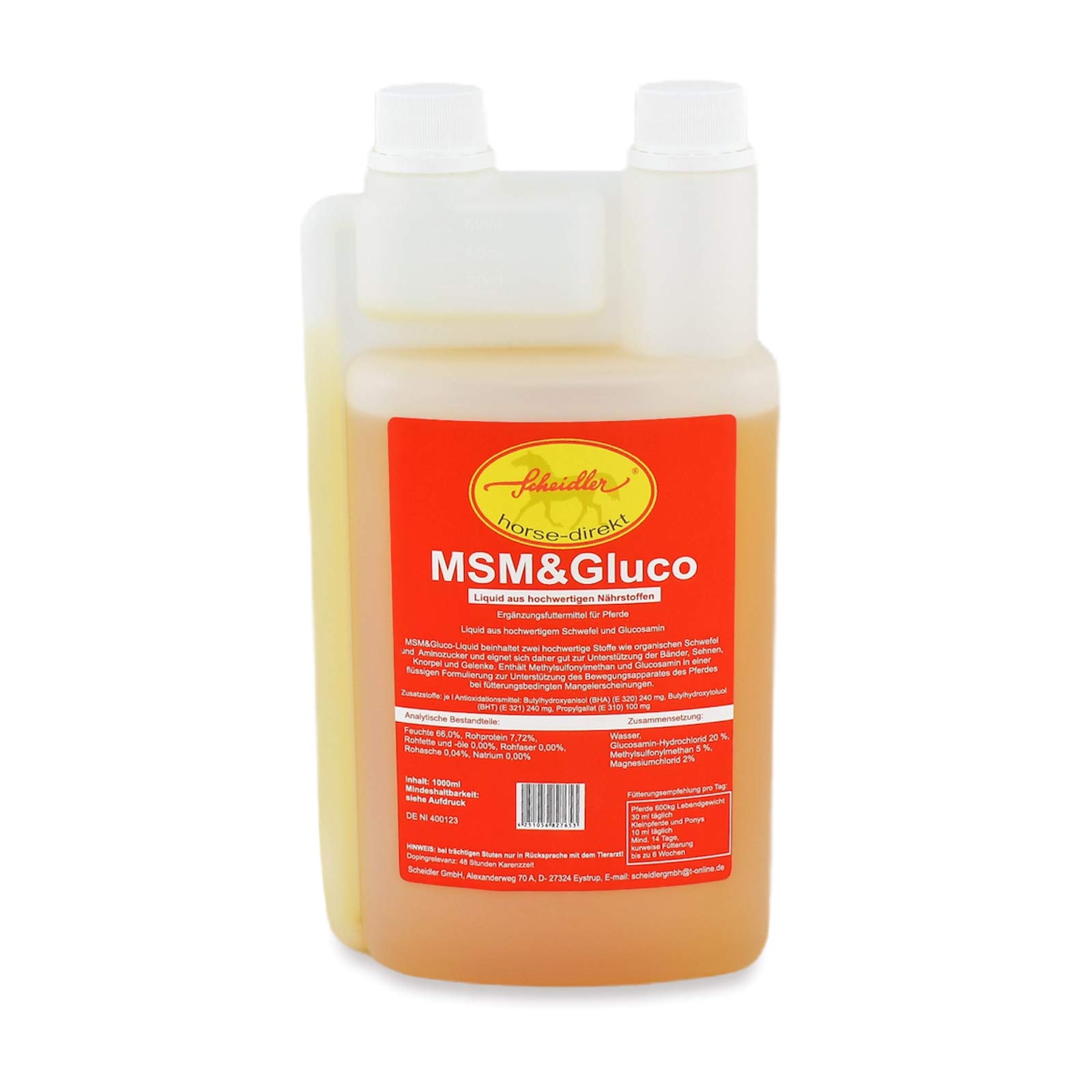 Scheidler horse-direkt MSM & Glucosamin Liquid 1 Liter Dosierflasche - Für Pferde und Ponys