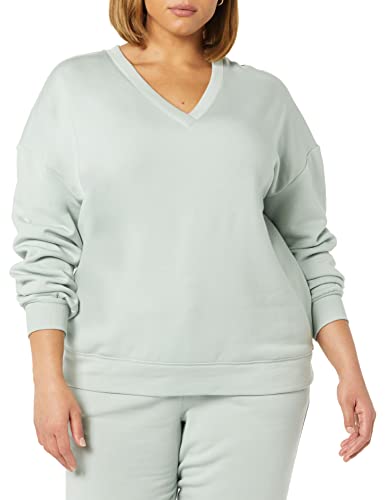 Amazon Aware Damen Lockeres Fleece-Sweatshirt mit V-Ausschnitt, Grau, M