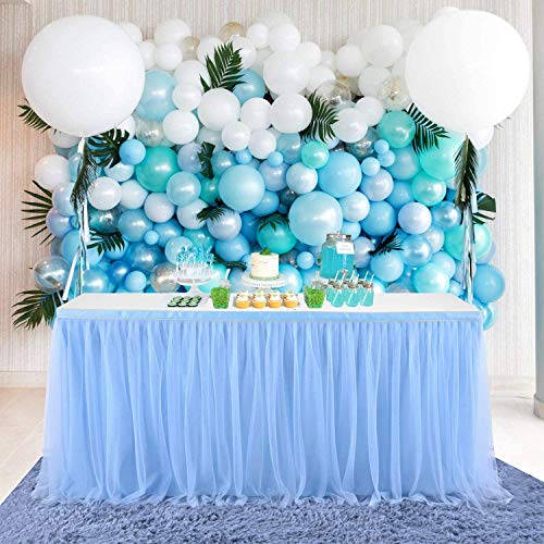 HBBMAGIC Tüll Tischrock Blau,Tütü Tischröcke Blau 183*76CM, Candy Tisch Tischdecke Tüll für Geburtstag Mädchen Dekoration, Baby Party,Candy Party,Candy Bar,Hochzeit, Ohne Led