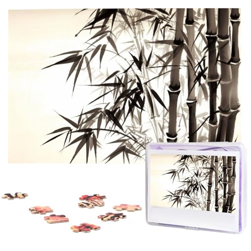 Bambusbaum Bild Chinesische Kalligraphie Puzzles 1000 Teile Personalisierte Puzzles Fotos Puzzle für Familie Bild Puzzle für Erwachsene Hochzeit Geburtstag (74,9 x 50 cm)