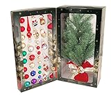 Krebs Glas Lauscha - Mini Weihnachtsbaum mit Christbaumkugeln, Figuren und -Spitze - insgesamt 40 Teile + Baum inkl. Kugelaufhänger - Höhe: 45 cm
