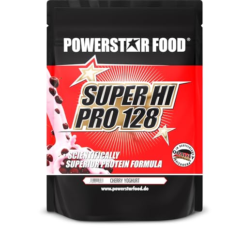 SUPER HI PRO 128 | Premium Mehrkomponenten Protein | Höchstmögliche Biologische Wertigkeit | 84% Protein i.Tr. | Low carb | Muskelaufbau & Abnehmen | Deutsche Herstellung | 1000g | Cherry Yoghurt