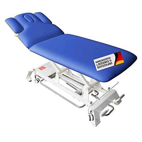 Elektrische Massageliege Houston Höhenverstellbare 2 Zonen Profi Behandlungsliege ca. 198 x 74 cm Kosmetikliege Therapieliege mit vielen Extras (Blau)