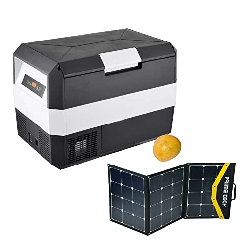 Prime Tech Kompressor-Kühlbox 28/40 / 50/60 Liter inkl. Solar-Panel, bis -22 Grad, 12/24 / 230 V für Steckdose, Auto, LKW, PKW, Boot, Reisemobil (Kühlbox 25 l + Solar-Panel)