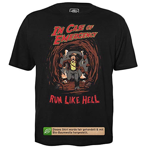 Run Like hell - Herren T-Shirt für Geeks mit Spruch Motiv aus Bio-Baumwolle Kurzarm Rundhals Ausschnitt, Größe XL