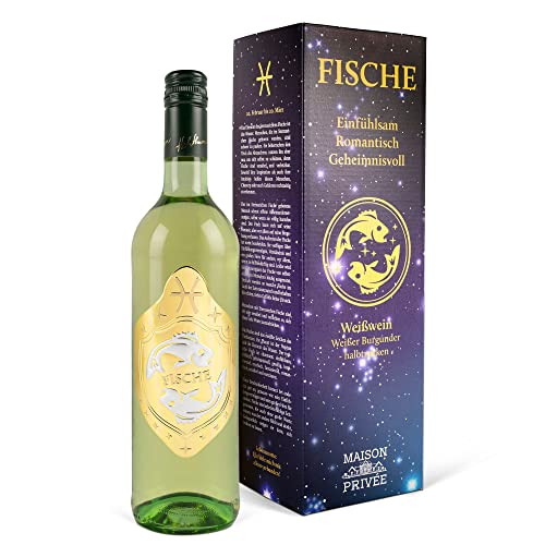 Wein Geschenk für das Astrologie Sternzeichen Fische (0,75 l) Weißwein (Pino Blanc - Weißburgunder, halbtrocken, Deutschland)