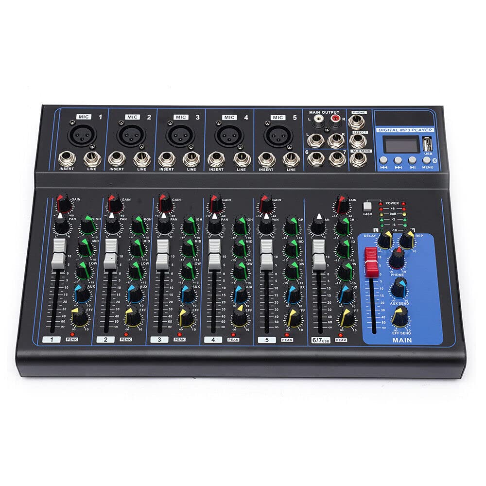 7 Kanal USB Bluetooth Mixer Live Audio-Mixer Studio Mischpult DJ Konsole Verstärker Stereokanal Mischen Konsole