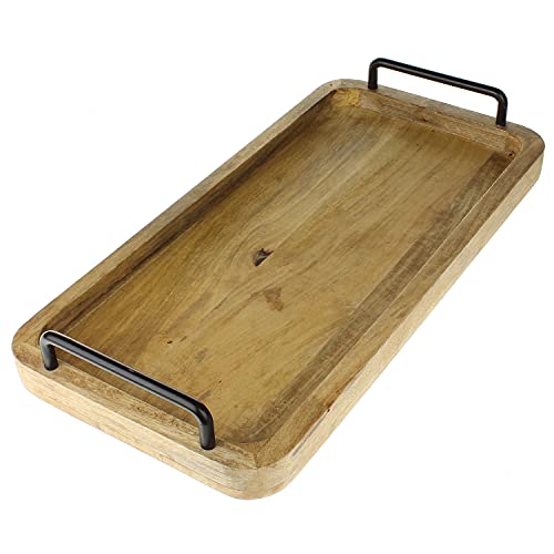 MACOSA VM060085 Tablett Mangoholz rechteckig 50 cm Holz Deko-Tablett Tisch-Dekoration Holztablett mit Griff Tischdeko Serviertablett modern Holzdeko