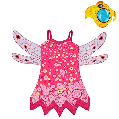 Lito Angels Mia and Me Kostüm Kleid Kinder Mädchen mit Flügel und Armreif Verkleidung Fee Halloween Party Karneval Cosplay Pink Größe Gr. 7-8 Jahre 122 128