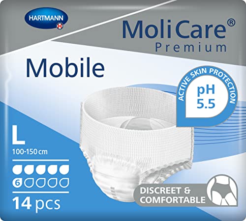 MoliCare Premium Mobile Einweghose: Diskrete Anwendung bei Inkontinenz für Frauen und Männer; 6 Tropfen, Gr. L (100-150 cm Hüftumfang), 14 Stück