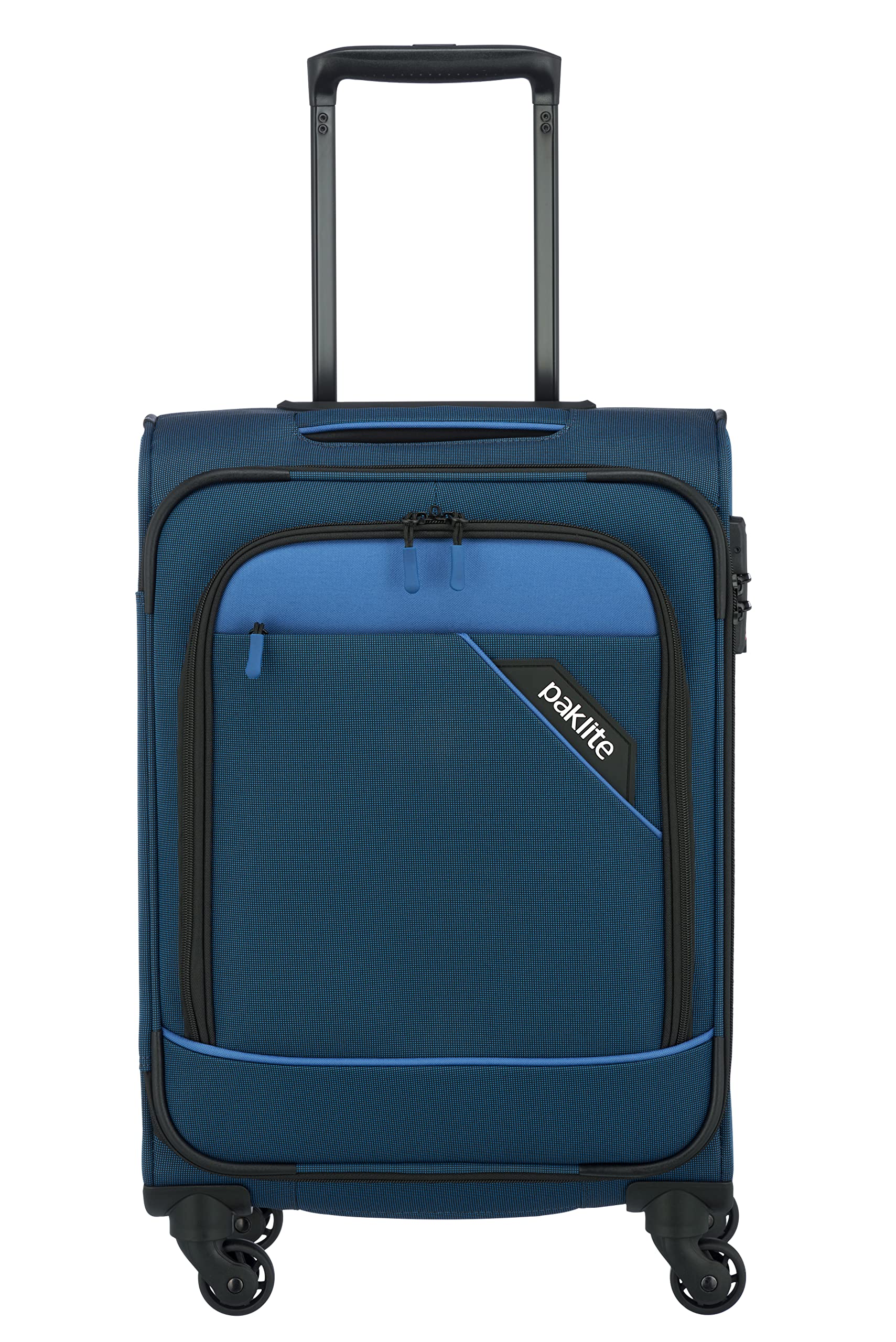 Travelite paklite 4-Rad Weichgepäck Koffer Handgepäck erfüllt IATA Bordgepäck Maß mit TSA Schloss + Aufsteckfunktion, Gepäck Serie DERBY: Stilvoller Trolley in Two-Tone-Optik, 55 cm, 41 Liter, Blau