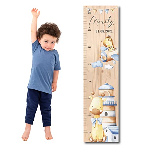 Messlatte Kind Holz FLY ME mit Namen für Kinderzimmer mit süssen Motiven Messleiste Massband
