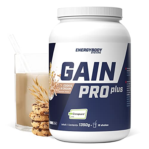 Energybody Gain Pro Plus “Cookie & Cream” 1.350 g / Masse Shake für Massephase mit Kreatin & Whey Protein / Weight Gainer zum Zunehmen / Mass Gainer / 18 Portionen