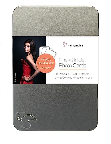 Hahnemühle DFA Photo Cards *FineArt Baryta Satin* Photo Cards 300 gsm, 100% Alpha-Zellulose, 30 Blatt in Metallbox 10x15cm