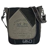 Sunsa Damen/Herren Messenger Tasche. Schwarz/grau Canvas Umhängetasche. Groß Crossover Bag A4 geeignet. Handtasche mit Pferde Aufdruck
