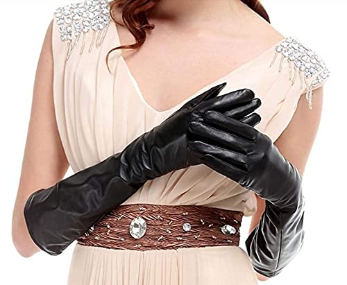 GHCXY Unisex-Erwachsene Fäustlinge Damen Handschuhe Mode Klassisch Lang Winter Warm Einfach Glamorous Einfarbig Wasserdicht Lederhandschuhe Schwarz M