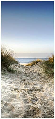 Wallario Selbstklebende Türtapete Weg durch die Dünen zum Strand am Meer - 93 x 205 cm in Premium-Qualität: Abwischbar, Brillante Farben, rückstandsfrei zu entfernen