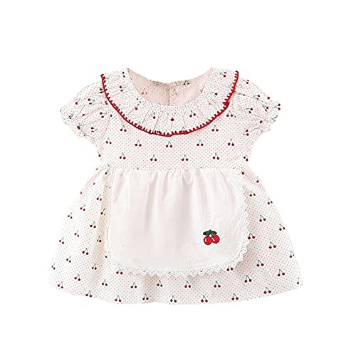 Felenny Infant Kleinkind Baby Mädchen Sommer Kleid Baumwolle Kleid Kleinkind Kurzarm Rundhals Schaukel Rote Kirsche Kleid Lolita Kleid für 3 Monate bis 3 Jahre Alt Baby