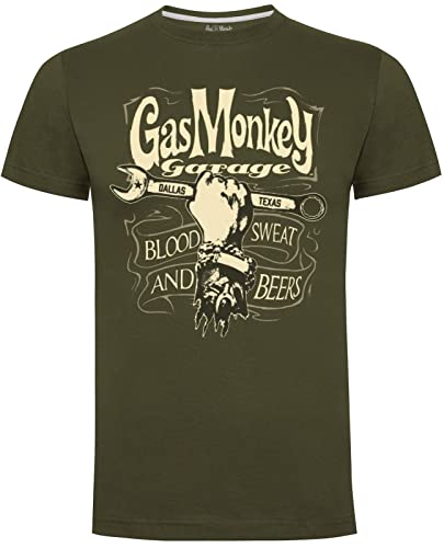 Gas Monkey Garage Herren T-Shirt Mechanics Spanner Military Grün, grün, XXL