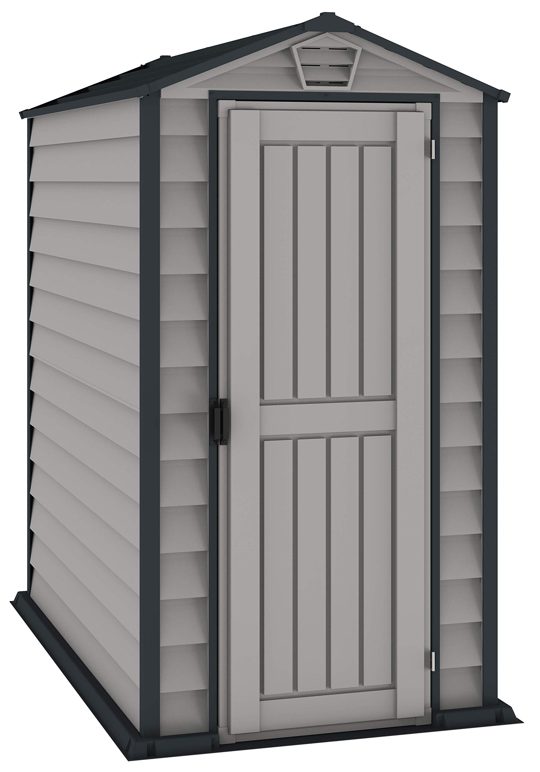 Duramax EverMore 4 x 6 (1.99 m²) Kunststoff gerätehaus, Wetterfeste Aufbewahrungslösung für den Außenbereich, mit Kunststoffboden, robuster Struktur und wartungsfreiem Vinylschuppen, Adobe & Grey