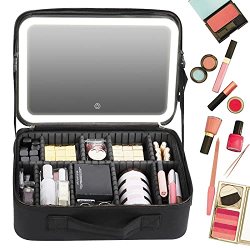 Travel Makeup Bag, Belle&Rose Makeup Travel Bag with Lighted Mirror, Bella&Rose Makeup Bag, Large Capacity Travel Cosmetic Bag, for Women Cosmetics