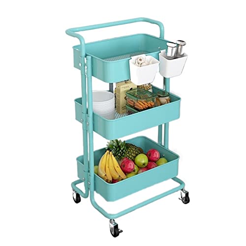 Stapelbarer Obst- und Gemüse-Aufbewahrungswagen, 3-stöckig, multifunktionaler Rollwagen mit Korbteiler, Trolley-Rack, Küche, Obst- und Gemüse-Lagerregal, Obstkorb für die Küche (Farbe: Bigblue).