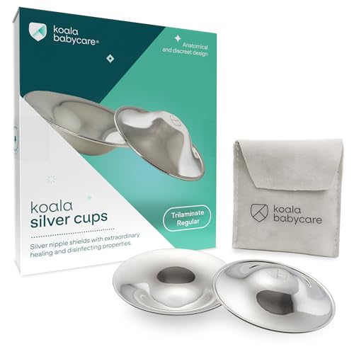 Koala Babycare Silberhütchen - Brustwarzenschutz für empfindliche und schmerzende Brustwarzen - Zertifiziertes Medizinprodukt - Aus Silber Trilaminat für maximale Resistenz - Stillhütchen 2 Stück