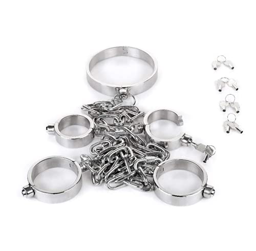 Edelstahl Restraint System Kit, Metall Halsband Handfesseln/Handschellen und Fußfesseln mit Dicke Metall Kette Bondage Set für Paare Slave Fetisch Erotik Sexspielzeug,Female