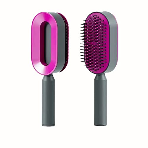 Self Cleaning Hair Brush for Women, 3D Air Cushion Massager Brush, Easy Clean Hair Brush, Detangling Anti-Static Brush, Suitable for All Hair Types (Purple)