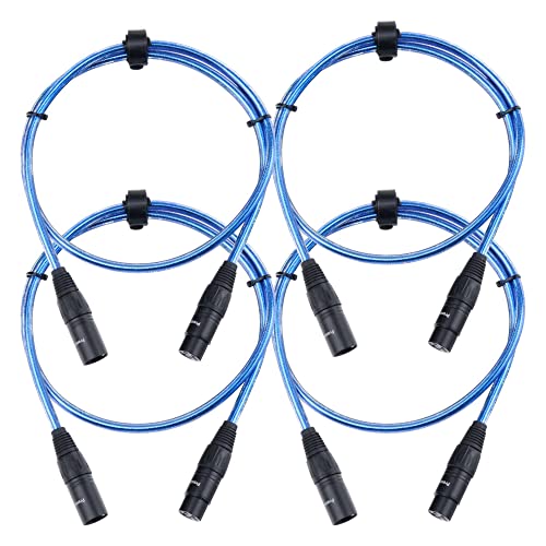 4er Set Pronomic XFXM-Blue-1 Mikrofonkabel (1m Länge, XLR female 3-pol -> XLR male 3-pol, Stecker handgelötet, säure- und ölfest, Spannzangen-Zugentlastung) Metallic Blau
