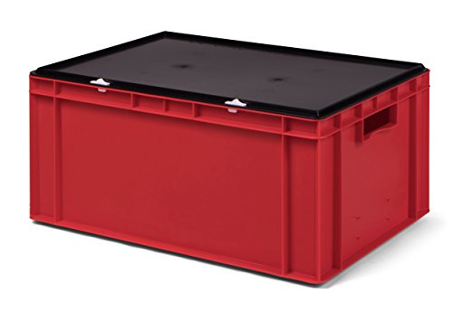 Transport-Stapelbox rot, mit schwarzem Verschlußdeckel, 600x400x281 mm (LxBxH)