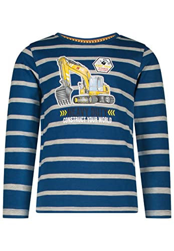 SALT AND PEPPER Jungen Jungen Streifen Langarmshirt mit Bagger Applikation Hemd, Vintage Blue, 104-110 EU