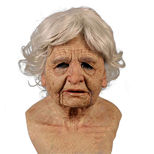 Kerland Alte Frauenmaske Halloween Creepy Wrinkle Face Mask，Alte-Hexe-Maske Maßme Requisiten, Einheitsgröße，Latex Cosplay Party Requisiten für Shows lustige Aktivitäten