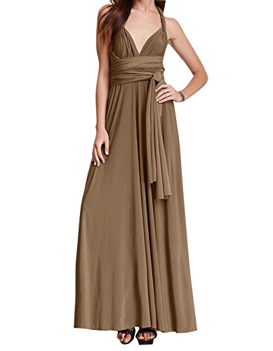 Damen Frauen Elgant V-Ausschnitt Brautjungfernkleid Infinity Abendkleid Geknotetem Multiway Rückenfrei Neckholder Cocktailkleid Braun XL