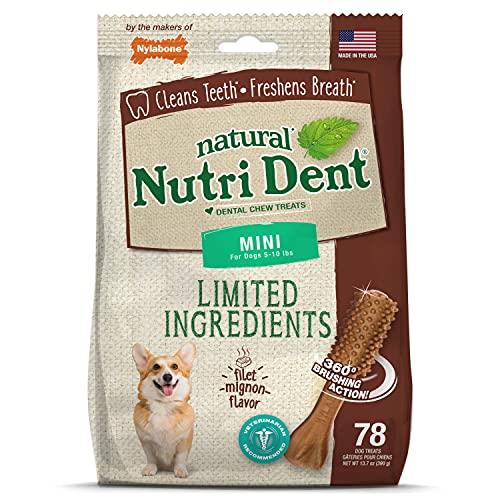 Nutri Dent Limited Zutat Dental Dog Chews - Mini Size - Filet Mignon oder Fresh Breath Aromen, 78 Ct, braun