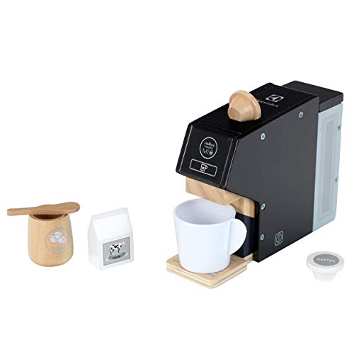 Theo Klein 7401 Elektrolux Kaffeemaschine, Holz | Inkl. Tasse, Kapseln, Milch und Zucker | Zubehör für Kinder- und Spiel-Küchen | Spielzeug für Kinder ab 3 Jahren