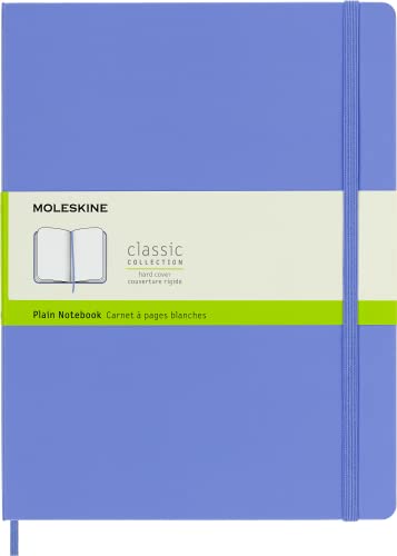 Moleskine - Klassisches Notizbuch, Blanko Seiten, fester Einband und elastischer Verschluss, Größe 19 x 25 cm, Farbe hortensienblau, 192 Seiten