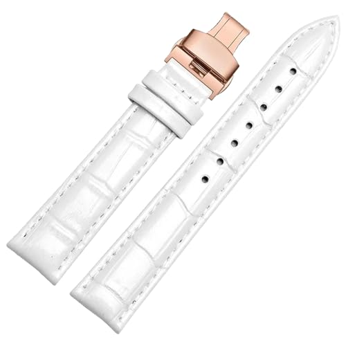 ZacLAy Damen-Lacklederarmband 12mm 14mm 15mm 16mm 18mm Butterfly-Schnalle Damen-Uhrenarmbänder, Weiß-Rose-Gold, 20mm