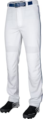 Rawlings Herren Baseballhose, halbentspannt, volle Länge, paspeliert, Größe L, Weiß/Marineblau Hose, Large
